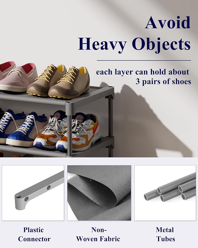 Kitsure Shoe Rack - Non-Woven Shoe Rack Shelf, Shoe Organizer for Closet, Entryway, Garage & Corridor, Stackable Shoe Shelves, 27.5" Wide - 3 Tier, Grey | Shoe Organizer for Closet, Entryway, Garage, Stackable Shoe Shelves, college dorm&apartment essen...