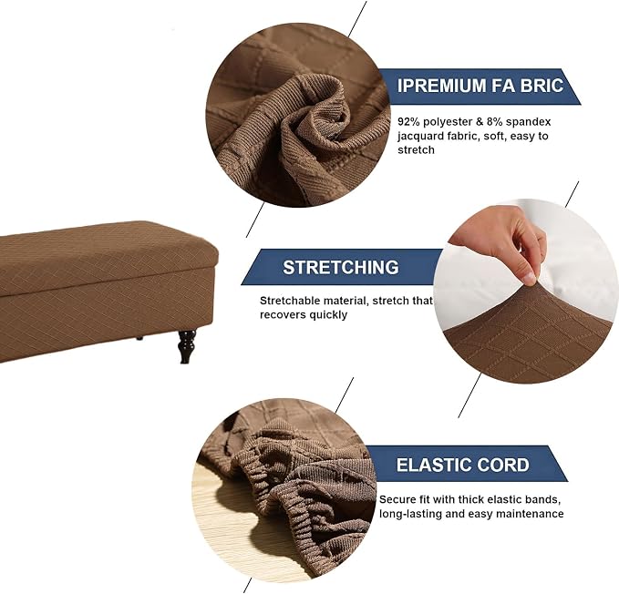FUANGUI Ottoman Cover Slipcovers Rectangular Folding Stretch | Storage Bench Footrest Sofa Stool Covers Footstool Protector with Elastic Bottom, Removable Washable,Large