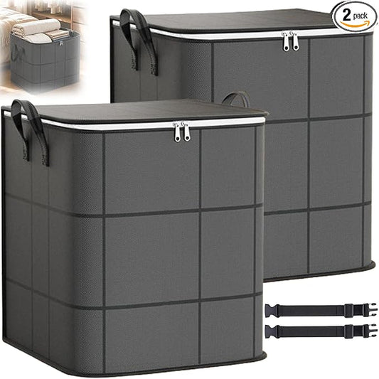 Spacious Moving Foldable Storage Bin with Reinforced Handles & Zipper，XXL：2 | XXL Foldable Large Capacity Storage Bag for Bedding, Blankets and Seasonal Clothes