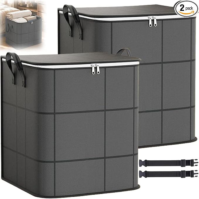 Spacious Moving Foldable Storage Bin with Reinforced Handles & Zipper，XL：2 | XXL Foldable Large Capacity Storage Bag for Bedding, Blankets and Seasonal Clothes