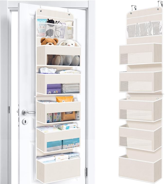 Over The Door Organizer Storage behind Door Hanging Organizer for Nursery | 6 Tier, Detachable, Clear Window, Sturdy Construction, Space-Saving Storage for Closet, Bedroom, Bathroom & Nursery