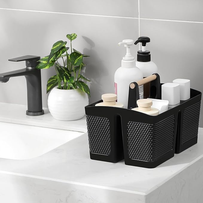 rejomiik Portable Shower Caddy Basket Plastic Cleaning Caddy Organizer Storage Tote with Handle for Bathroom, College, Dorm Room Essentials, Black | Cleaning Caddy Organizer for Bathroom, College Dorm Room Essentials, Storage Tote