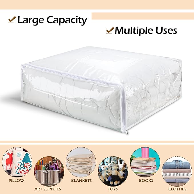 6 Packs Clear Zippered Storage Bags 24 x 20 x 11 Inch Sweater Moth Bags Vinyl Plastic Storage for Blankets Clothes Bed Sheet Organizer with Zipper for Closet Linen Sweater Clothes Comforters Pillow