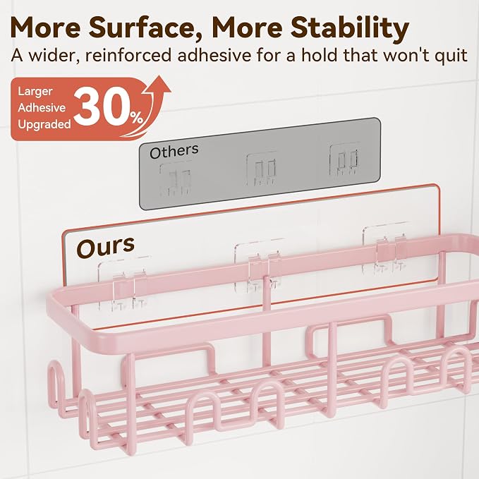 YASONIC Shower Caddy Adhesive, 100% Rustproof Shower Organizer with Soap and Toothbrush Holder, Large Capacity Shower Shelves for Inside Shower, No Drill Shower Storage for Home (5 Pack Pink)