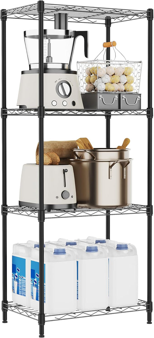 M MZG 4 Tiers Shelf Metal Storage Shelves Wire Rack Closet Organizers for Garage Kitchen Bathroom Laundry Black 11.8" D x 17.7" W x 41.9" H
