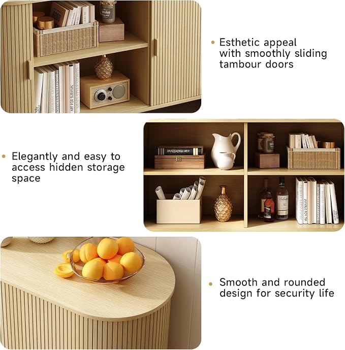 63" Sideboard Buffet Cabinet with Storage, Storage Cabinet with Sliding Door & Adjustable Shelf, Modern Accent Coffee Bar Console Table for Kitchen, Entryway, Oak