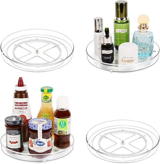 Guzon 4 Pack Lazy Susan Turntable, 9 Inch Rotating Organizer with Handles | Pantry Organizers and Storage, Clear BPA-Free Spice Rack for Cabinet, Kitchen, Refrigerator, Table Top, Pantry, Countertop