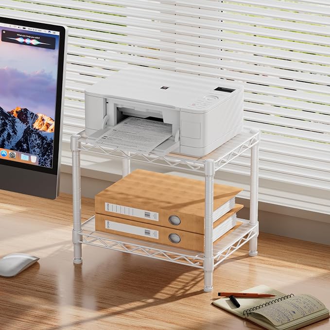 SINGAYE Small Shelves Kitchen Storage Shelf Wire Shelving Metal Adjustable | 2 Tier Shelf Organizers Storage Shelving Unit for Office Pantry Laundry Bathroom Closet Home 11.6" D X 17.6" W X 12" H White