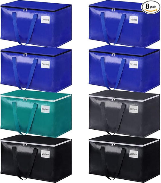 StorageRight Moving Bags-Heavy Duty Moving Boxes, Storage Totes with Zipper, Reinforced Handles and Tag Pocket-Collapsible Moving Supplies for moving, Storage and Travel 93L(Four Colors-8 Pack)