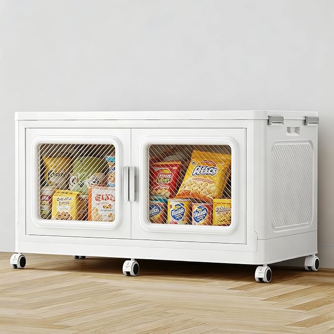 BROVIEW 220 Qt Extra Large Stackable Storage Bin with Lid, 1 Pack White | 55Gal Extra Large, Collapsible Storage Boxes with 1 Lid, Folding & Rolling Plastic Drawer, Heavy-Duty Cabinet Organization