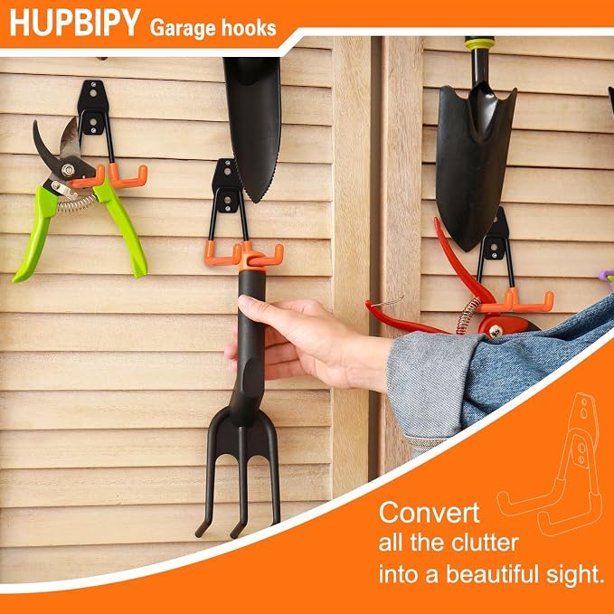 HUPBIPY Heavy Duty Garage Hooks 6 Pack, 2.8 inch Small U Shaped Hanger, Wall Mounted Storage System, Power and Garden Tool Organizer, for Hanging Ladders, Hose, Bulk Items and More