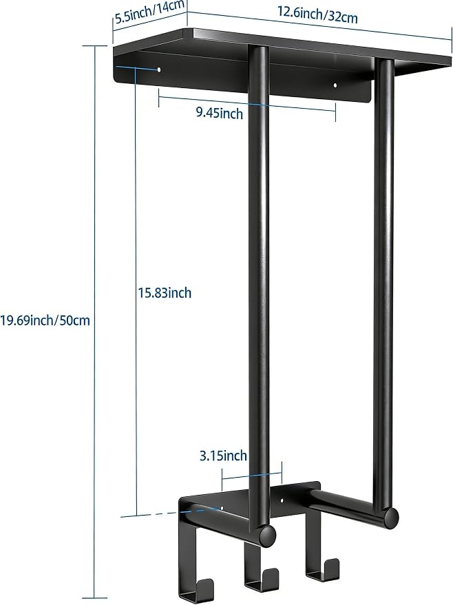 Bethom Towel Racks for Bathroom Wall, Black Small Towel Holder with Hooks | Stainless Steel Towel Shelf and 3 Hooks for Small Bathroom, Hold 3 Large Bath Towels