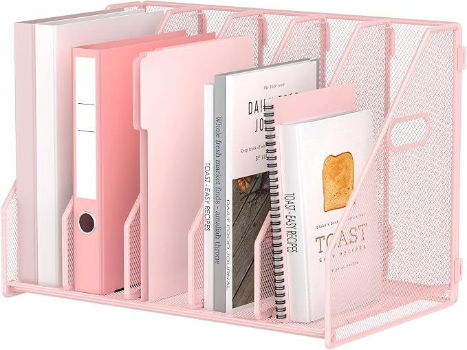 MINDEPOT Desk File Organizer Folder Holder with 5 Vertical for Office, Pink
