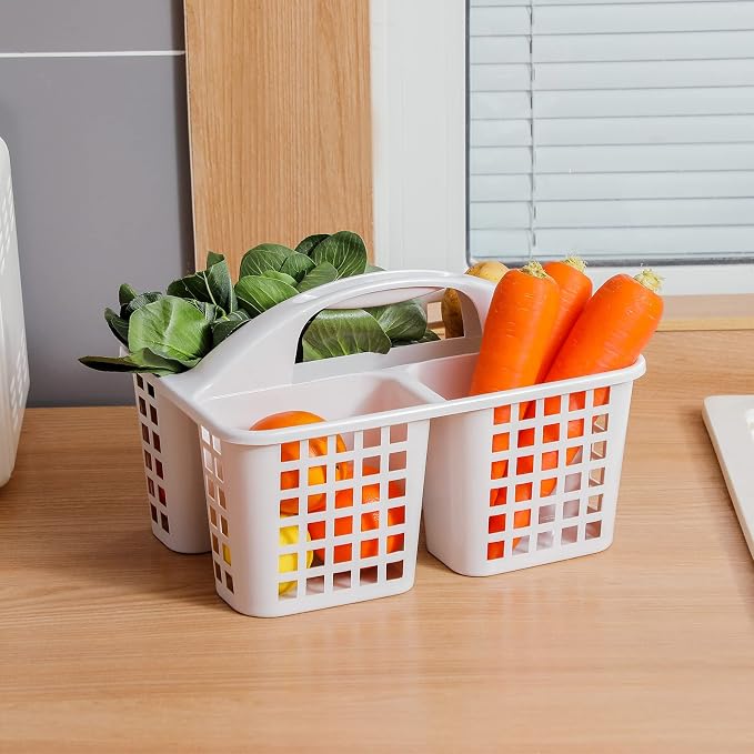 Portable Shower Caddy Basket Plastic Storage Basket with Divided Light Grey | Sturdy Large Capacity Cleaning Supplies Organizer Compartments Tool Bin for Bathroom Kitchen Bedroom College Dorm Essentials