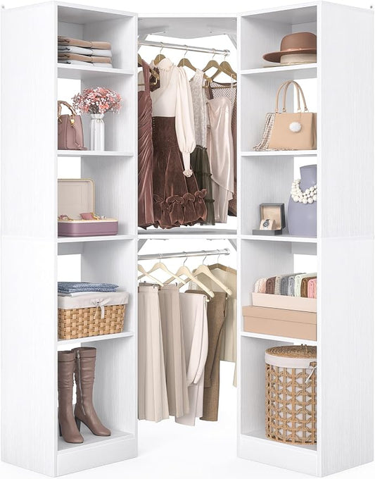 Besiost Corner Closet System with 12 Shelves, 39.2" Corner Closet Organizer | Corner Closet Tower with 2 Hanging Rods, Versatile 6-Tier Walk-in Closets for Corner Space, White (39.2" L x 39.2" W x 80" H)