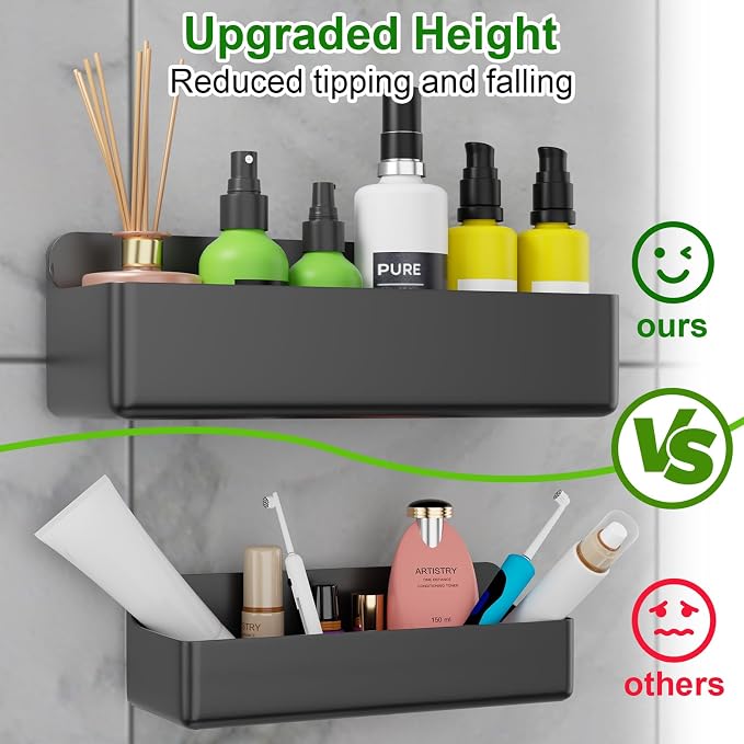 Adhesive Shower Caddy Shower Shelves Bathroom Organizer and Storage | 6 Pack，Rustproof，No Drilling，with Soap Holder，Clear，Acrylic， Large Capacity，Removable and Reusable，Plastics，Wall-Mounted