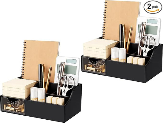 HBlife Acrylic Desk Organizer with Drawer, Pen & Pencil Holder, Multifunctional Desktop Caddy for Office Supply and Organization
