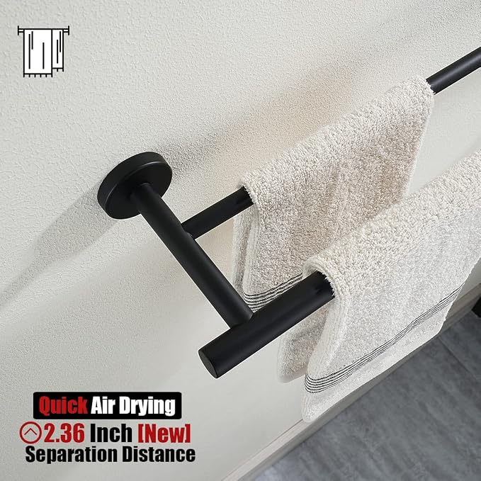JQK Double Bath Towel Bar, Matte Black 33 Inch 304 Stainless Steel Thicken 0.8mm Towel Rack for Bathroom, Towel Holder Wall Mount, Useable Length 30 Inch, TB100L30-PB