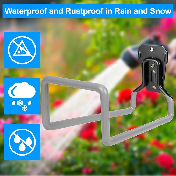 PeoMev Garden Hose Holder Metal Garden Hose Reel Wall Mounted Hose Hanger | Heavy Duty Water Hose Holders for Outside Water Hose Storage
