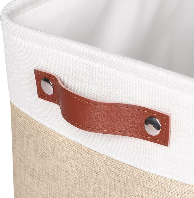 Univivi Fabric Storage Baskets for Shelves,15 inch,Khaki,4 Pack | Large Capacity,Linen Closet Baskets,Metal Frame,Hard Cardboard Bottom,Foldable,with PU Handles