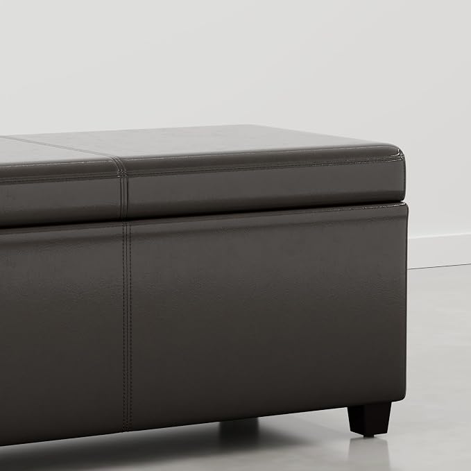 SIMPLIHOME Avalon Extra Large Storage Ottoman Bench - 54 inch Wide Upholstered Vegan Leather Rectangular Lift-Top Ottoman in Dark Clove Brown, Contemporary Bench for Living Room with Hidden Storage