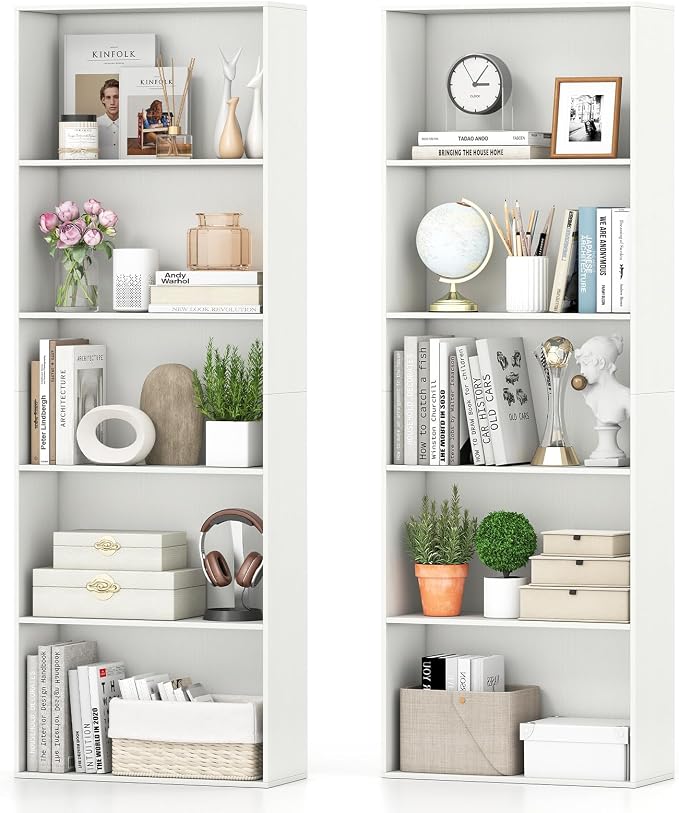 Giantex 5-Tier Bookshelves Set of 2, Freestanding Bookcase with 5 Open Shelf, Modern Display Shelf, Storage Organizer for Living Room Bedroom Home Office