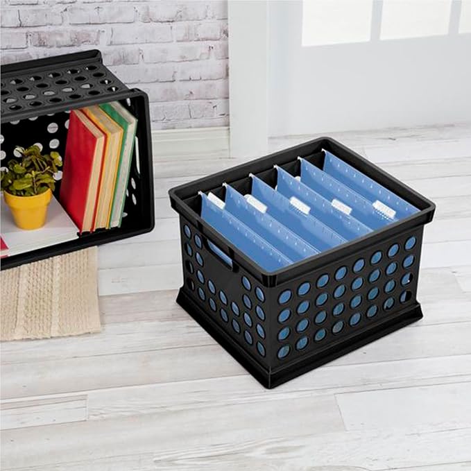 Sterilite Storage Crate Bin File Organizer for Home & Office,Black, 18-Pack | Heavy-Duty and Stackable Plastic Boxes and Containers for Desk, Cabinet, Dorm, Garage, or Utility Organization
