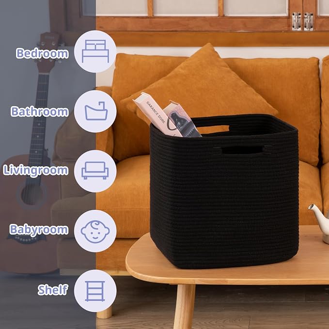OIAHOMY Storage Cubes, 13 Inch Cube Storage Organizer, Collapsible Storage Bins, Baskets for Organizing, Storage Bins for Shelves-Black, 3-PACK