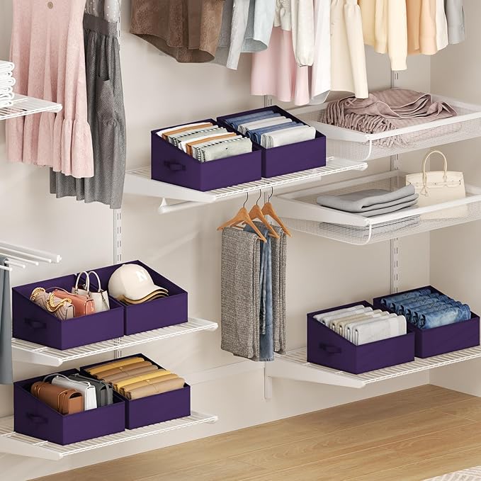 DIMJ Closet Storage Bins 12 Pack - Fabric Storage Baskets for Shelves, Collapsible Clothes Organizer with Handles, Trapezoid Shelf Organization Storage Cubes for Purse, Toys, Books, Towel, Clothes