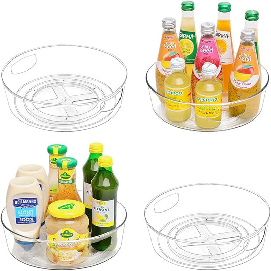Guzon 4 Pack Lazy Susan Turntable, 10 Inch Rotating Organizer with Handles | Pantry Organizers and Storage, Clear BPA-Free Spice Rack for Cabinet, Kitchen, Refrigerator, Table Top, Pantry, Countertop