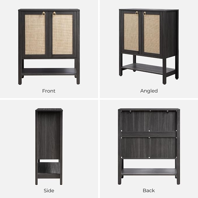 SICOTAS Rattan Shoe Cabinet with Storage, 5 Tier, 3 Pieces | Farmhouse Shoe Organizer with Doors & Shelves,Free Standing Shoe Rack Cabinet for Entryway, Hallway, Foyer (Obsidian)