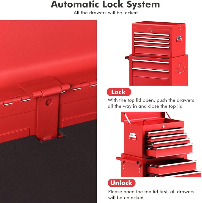 Goplus Tool Chest, 6 Drawers Rolling Tool Cabinet with Detachable Top Toolbox, Universal Lockable Wheels, Protective Liner, Auto Lock, Metal Tool Storage Cart, Tool Box for Garage Workshop
