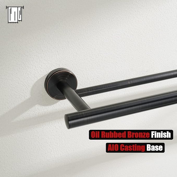 JQK Double Bath Towel Bar, Oil Rubbed Bronze 39 Inch 304 Stainless Steel Thicken 1mm Towel Rack for Bathroom, Towel Holder Wall Mount, Useable Length 36 Inch TB100L36-ORB