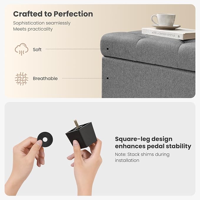 Living&Giving Storage Ottoman Bench for Bedroom, 47.2", Grey | 47.2-inch storage ottoman with safety hinge, tufted upholstered seat and spacious hidden storage for everyday organization.