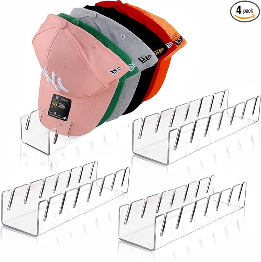 Hat Organizer for Baseball Caps Hat Rack Acrylic Hat Stand 4Pack No Install | Hat Storage for 28 Baseball Caps Closet Organization Hat Holder Display Baseball Cap Organizer for Closet, Bedroom, Dresser