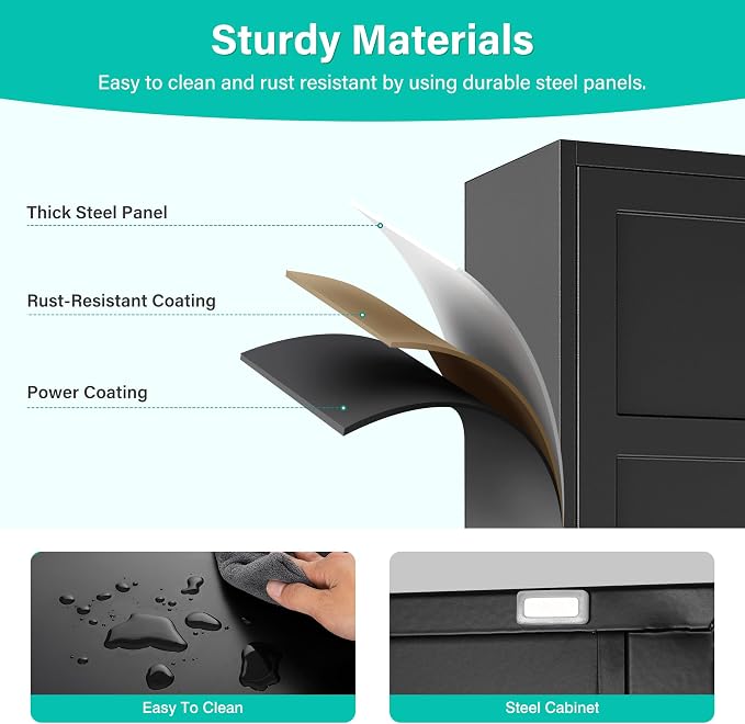 SISESOL Pantry Storages Cabinet with 2 Doors and 5 Shelves,Tall Storage Cabinet,Large Cupboard Closet,Metal Storage Cabinet for Home,Bathroom,Dining/Living Room (Black, 71" H)