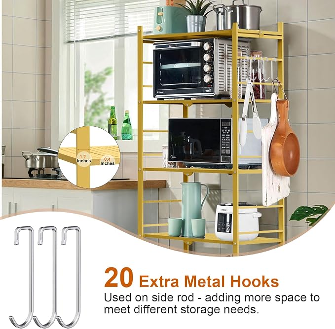 Himix 5-Tier Foldable Storage Shelves with 20 Hooks Wheels Bookshelf Gold | Folding shelving units, Metal collapsible organization, Wire shelf, No assembly, Garage, Home room, Greenhouse, Holds 440 Ibs
