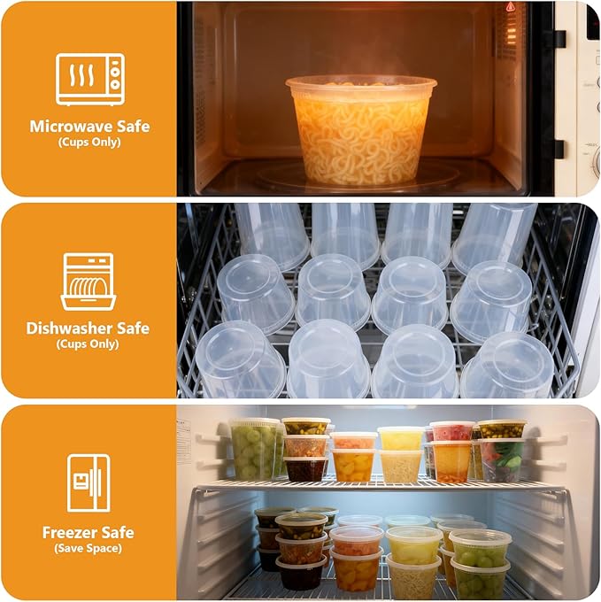 96 Pack (192-Piece) Deli Containers with Lids, 32/16/12/8 oz X 24 Set Each, Leak-Proof & BPA Free Airtight Takeout Plastic Food Storage Containers for Soup, Meal Prep, Microwave/Freezer Safe