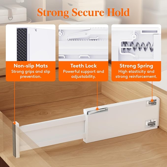 Lifewit 4 Pack Upgrade Drawer Dividers for Clothes, 4" High 11"-17" Adjustable Dresser Drawer Organizers, Expandable White Plastic Drawer Separators for Kitchen, Nursery, Office Organization & Storage