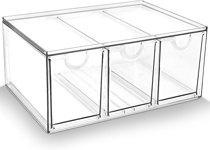 Prsildan Acrylic Makeup Organizer Stackable Storage Drawers with 3 Drawers for Office Desk Vanity Craft Room Clear Drawer Organizers for Hair Accessories Art Supplies Cosmetics Modular System