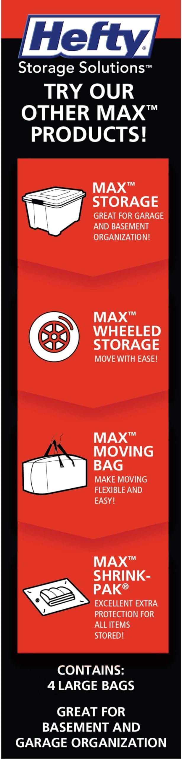 Hefty MAX Shrink-Pak Vacuum Seal Storage Bags for Clothing, Travel, Bedding | Tear & Water Resistant, Dual-Valve Space Saver Compression Bags - Large, 4-Pack