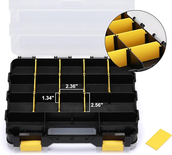 Mayouko Double Side Tools Organizer, Customizable Removable Plastic Dividers, Hardware Box Storage, Excellent for Screws,Nuts,Small Parts, 34-Compartment,2 PCS Set