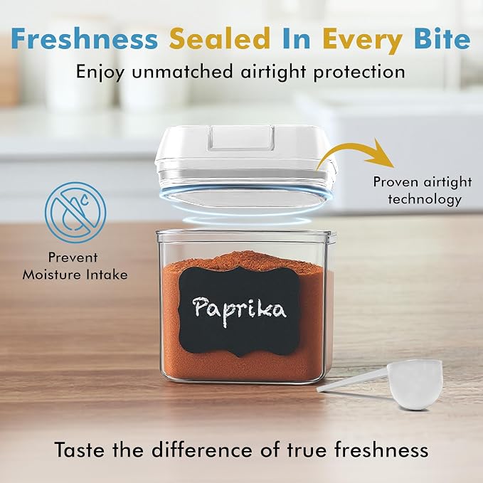 Shazo 9 PC Airtight Food Storage Containers - BPA Free Clear Plastic Snack & Spice Containers with Easy Lock Lids - Kitchen and Pantry Organization for Herbs, Coffee, Tea - 0.5L / 2.1 Cups