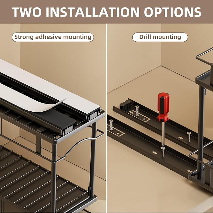 1 Packs Pull Out Spice Rack Organizer for Cabinet, 2-Tier Slide Out Seasoning Organizer, Narrow Cabinet Spice Rack, 10.7" Dx4.8 Wx8.85 H, Full Extension Ball Bearing Glides, Kitchen Pantry Organizer