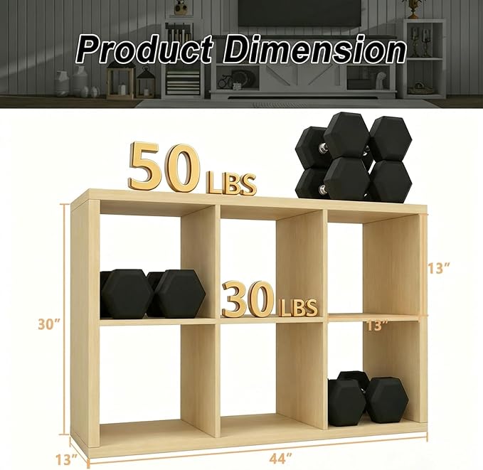 CTESNE【2026 Wooden Thick Frame 6 Cube Storage Organizer Shelf with Anti-Tipping Kits + Reversible Open Back Bookcase, Horizontal and Vertical Dual-use (Oak 13in)