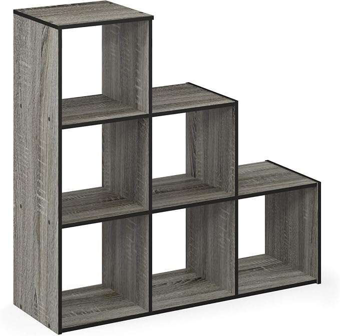 Furinno Pelli 3-2-1 Cubic Storage Cabinet, French Oak Grey/Black | 11.8 x 36 x 35.6, Open Frame, 6-Cube Storage Organizer Cabinet, for Living Room, Bedroom, Home Office