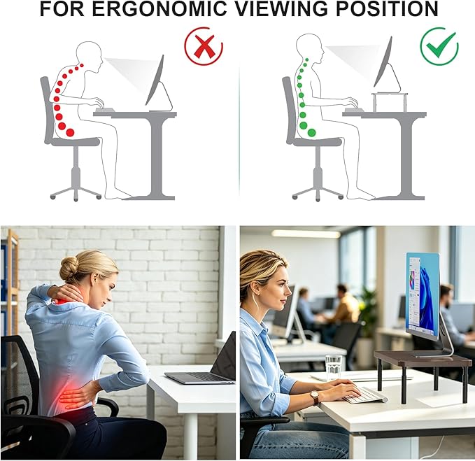 WALI Plastic Computer Monitor Stand for Desk, Adjustable Laptop Riser, Desk Monitor Stand Underneath Storage for Office, Home, School Supplies (PTT001-C), 1 Pack, Brown