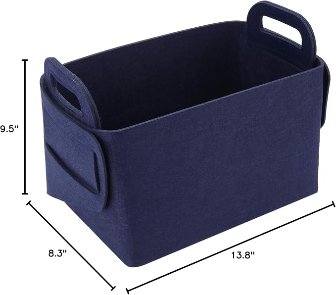 Minoisome Storage Basket Felt Storage Bin Collapsible& Convenient Box Organizer with Carry Handles for Office Bedroom Closet Babies Nursery Toys Laundry (Navy Blue, 13.8inch（L）×9.5inch（W）×8.3inch（H）)