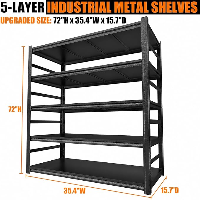 Garage Shelving, Heavy Duty Adjustable Boltless Metal Storage Shelves | 2400 LBS metal shelving with Adjustable Industrial Steel Rack for garage, basement, pantry, kitchen and warehouse storage