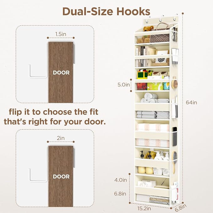 Mefirt Over The Door Organizer, 7 Tier Door Hanging Organizers with 7 Large Pockets 14 Side Pockets, Behind Door Storage Hanging Shelves for Closet Bathroom Bedroom Nursery
